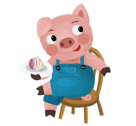 Foto de Cartoon scene with farmer funnt pig rancher isolated illustration - Imagen libre de derechos