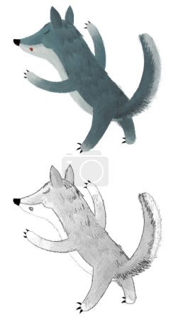 Photo for Cartoon scene with bad wolf on white background illustration sketch - Royalty Free Image