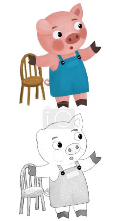 Foto de Cartoon scene with farmer funnt pig rancher isolated illustration sketch - Imagen libre de derechos