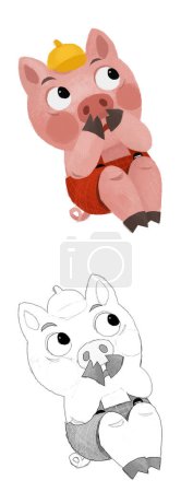 Photo for Cartoon scene with farmer funnt pig rancher isolated illustration sketch - Royalty Free Image