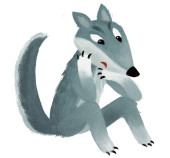 cartoon scene with bad wolf on white background illustration for kids magic mug #643653420