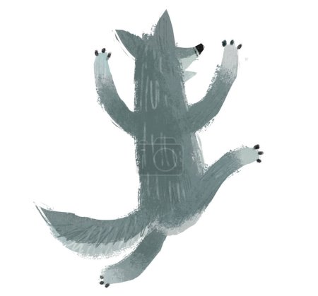 Téléchargez les photos : Scène de dessin animé avec mauvais loup sur fond blanc illustration pour les enfants - en image libre de droit