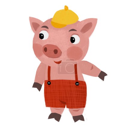 Téléchargez les photos : Cartoon scene with farmer funnt pig rancher isolated illustration - en image libre de droit