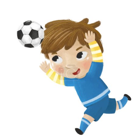 Photo for Cartoon scene with kid playing sport ball soccer footbal - illustration - Royalty Free Image