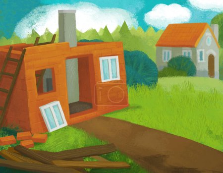 Photo for Cartoon scene with farm house in garden illustration for kids - Royalty Free Image