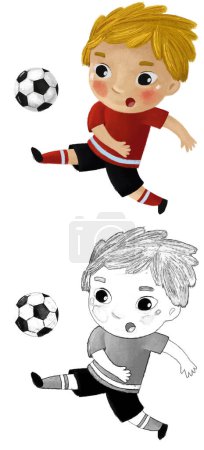 Photo for Cartoon scene with kid playing sport ball soccer footbal - illustration sketch - Royalty Free Image