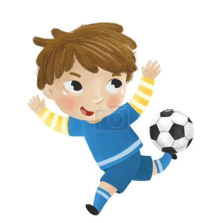 Foto de Escena de dibujos animados con niños jugando fútbol de pelota de deporte corriendo - ilustración para niños - Imagen libre de derechos