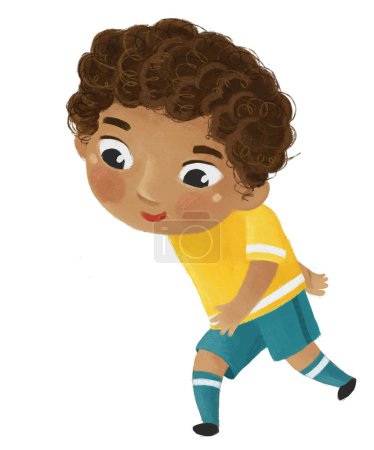 Photo for Cartoon scene with kid playing running sport ball soccer football hobby - illustration for kids - Royalty Free Image