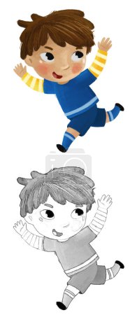 Photo for Cartoon scene with kid playing running sport ball soccer football - illustration for kids - Royalty Free Image