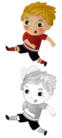 Photo for Cartoon scene with kid playing running sport ball soccer football - illustration sketch - Royalty Free Image