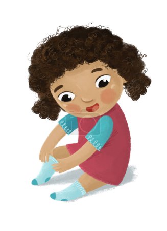 Foto de Dibujos animados niño niña quitarse o ponerse ropa por él mismo ilustración de la infancia para los niños - Imagen libre de derechos