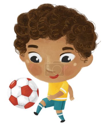 Foto de Escena de dibujos animados con niños jugando fútbol de pelota de deporte corriendo - ilustración para niños - Imagen libre de derechos