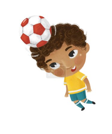 Téléchargez les photos : Scène de dessin animé avec enfant jouant au football de football de ballon de sport de course illustration pour les enfants - en image libre de droit