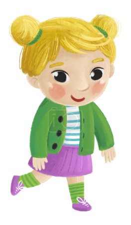 Photo for Cartoon child kid boy taking off or putting on summer spring clothes by him self childhood illustration for children - Royalty Free Image