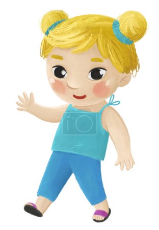 Photo for Cartoon child kid boy taking off or putting on summer spring clothes by him self childhood illustration for children - Royalty Free Image