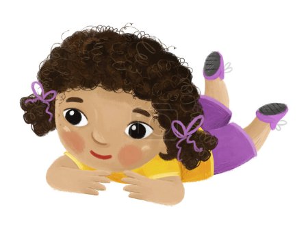 Foto de Dibujos animados niño niño niña descansando divertirse kindergarten etapa infancia ilustración para niños - Imagen libre de derechos