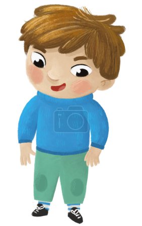 Photo for Cartoon child kid boy dressed for spring autumn winter cheerful childhood illustration for children - Royalty Free Image