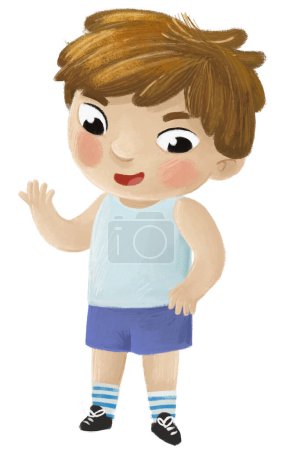 Photo for Cartoon child kid boy taking off or putting on clothes by him self childhood illustration for children - Royalty Free Image