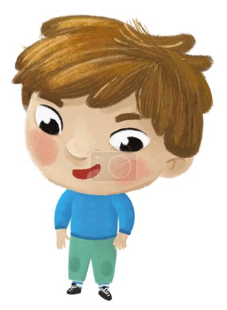 Photo for Cartoon cheerful child kid boy dressed for autumn, spring or winter childhood illustration for kids - Royalty Free Image