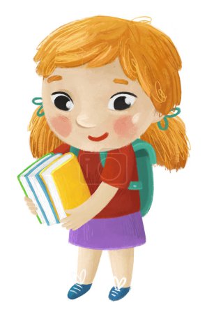 Photo for Cartoon child kid girl pupil going to school learning childhood illustration for kids - Royalty Free Image