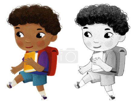 Photo for Cartoon child kid boy pupil going to school learning childhood illustration for children - Royalty Free Image