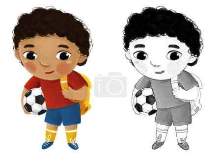 Foto de Dibujos animados niño niño niño alumno ir a la escuela aprendizaje infantil ilustración para niños - Imagen libre de derechos