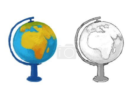 Foto de Escena de dibujos animados con globo escolar sobre fondo blanco ilustración para niños - Imagen libre de derechos