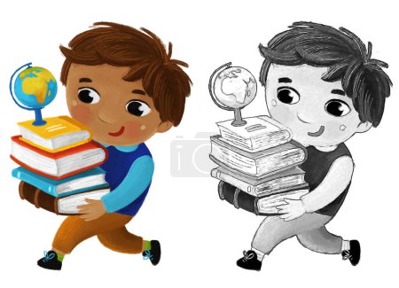 Photo for Cartoon child kid boy pupil going to school with globe learning childhood illustration for kids - Royalty Free Image