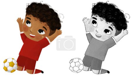 Photo for Cartoon scene with kid playing sport ball soccer football - illustration for children - Royalty Free Image