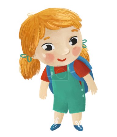 Photo for Cartoon child kid girl pupil going to school learning childhood illustration for children - Royalty Free Image