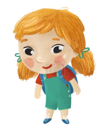 Photo for Cartoon child kid girl pupil going to school learning childhood illustration for children - Royalty Free Image