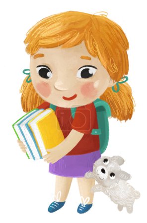 cartoon child kid girl pupil going to school learning childhood illustration for kids with dog