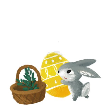 Foto de Escena de dibujos animados con conejo de Pascua conejo en el fondo del prado ilustración para niños - Imagen libre de derechos