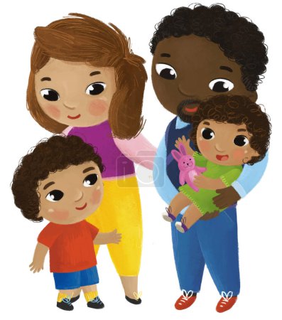 Foto de Escena de dibujos animados con la familia y los niños niña y niño sobre fondo blanco ilustración - Imagen libre de derechos