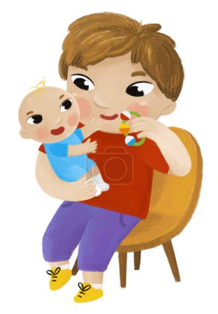 Foto de Escena de dibujos animados con hermano mayor y niño pequeño jugando juntos ilustración familiar para niños - Imagen libre de derechos
