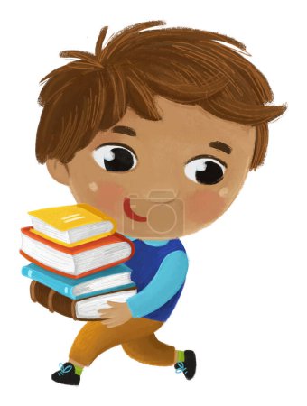 Foto de Dibujos animados niño niño niño alumno ir a la escuela celebración de libros de aprendizaje ilustración de la infancia - Imagen libre de derechos