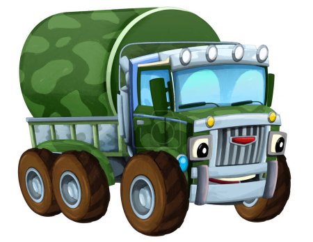 Photo for Cartoon happy and funny off road military truck vehicle with cargo isolated illustration for children artistic painting - Royalty Free Image