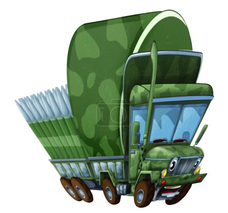 Photo for Cartoon happy and funny off road military truck vehicle with cargo isolated illustration for children artistic painting - Royalty Free Image