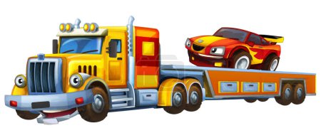 Foto de Escena de dibujos animados con remolque de conducción con carga otro coche ilustración aislada para niños pintura artística - Imagen libre de derechos