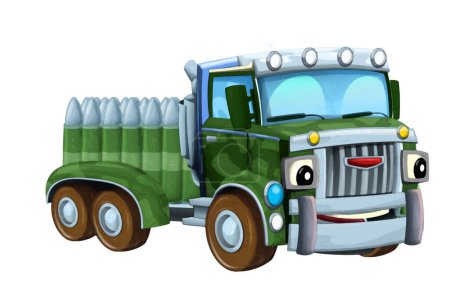 Photo for Cartoon happy and funny off road military truck vehicle with cargo isolated illustration for children artistic style - Royalty Free Image