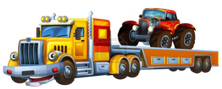 Photo for Cartoon scene with tow truck driving with load other car isolated illustration for children artistic style - Royalty Free Image