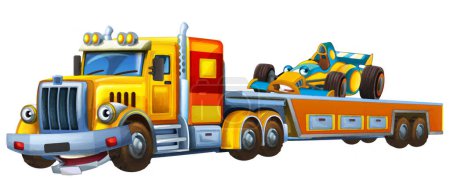 Photo for Cartoon scene with tow truck driving with load other car isolated illustration for children artistic style - Royalty Free Image