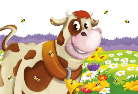 Photo for Cartoon scene with cow having fun on the farm on white background - illustration for children artistic painting style - Royalty Free Image