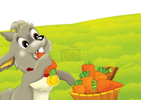 Photo for Cartoon scene with rabbit on a farm having fun on white background - illustration for children artistic painting style - Royalty Free Image