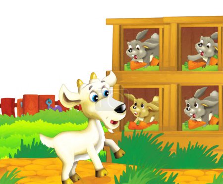 Photo for Cartoon farm scene with animal goat having fun on white background - illustration for children artistic painting style - Royalty Free Image