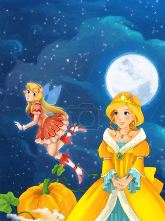 Photo for Cartoon scene with princess sorceress by night illustration for children artistic painting scene - Royalty Free Image