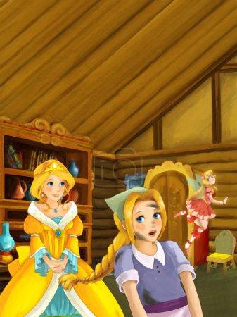 Photo for Cartoon scene with princess in farm house kitchen illustration for children artistic painting scene - Royalty Free Image