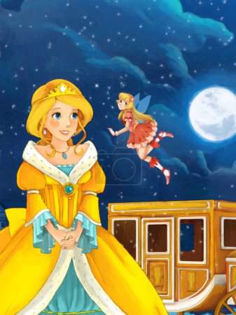 Photo for Cartoon scene with princess near the castle illustration for children artistic painting scene - Royalty Free Image