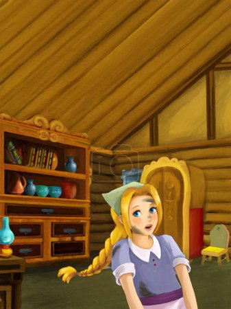 Foto de Escena de dibujos animados con princesa en casa de campo ilustración de la cocina para los niños escena de pintura artística - Imagen libre de derechos
