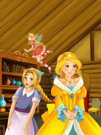 Foto de Escena de dibujos animados con princesa en casa de campo ilustración de la cocina para los niños escena de pintura artística - Imagen libre de derechos